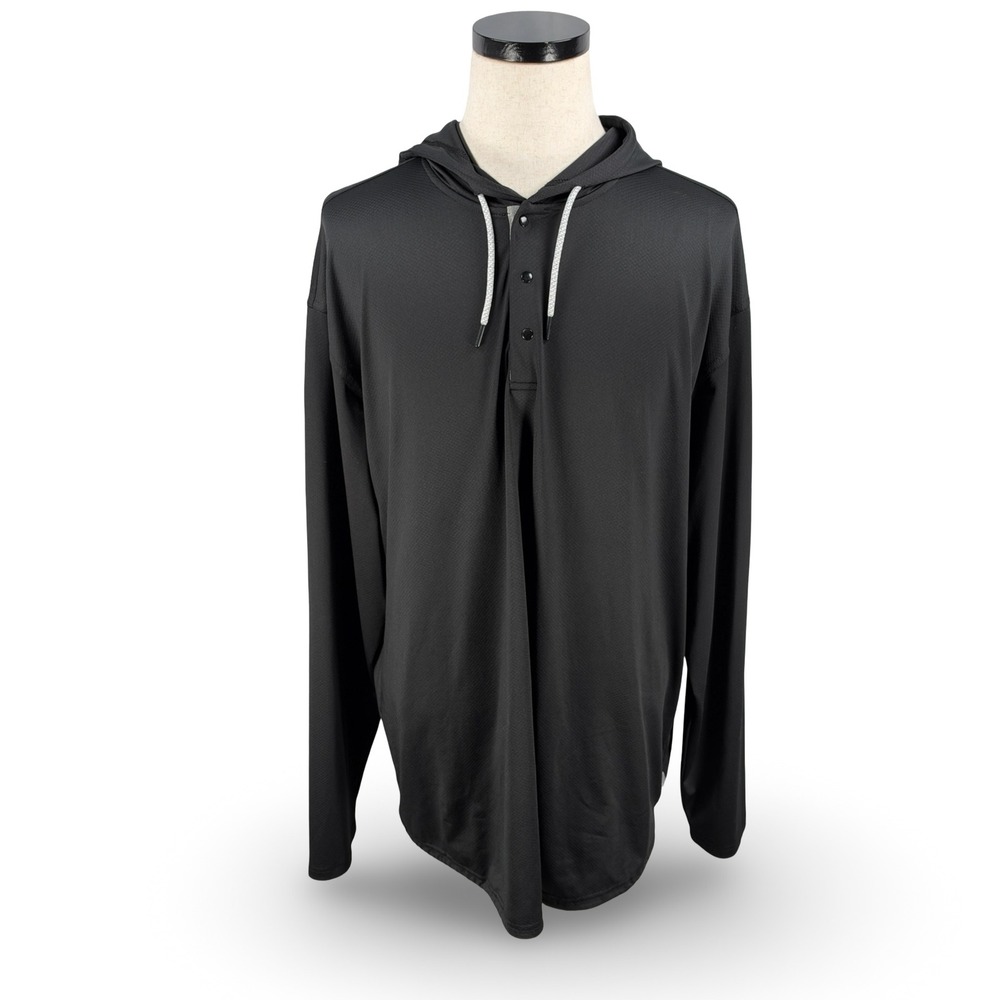 BYLT Premium Basics Mens XXL 2XL Black Drop-Cut Hoodie Henley Long Sleeve
